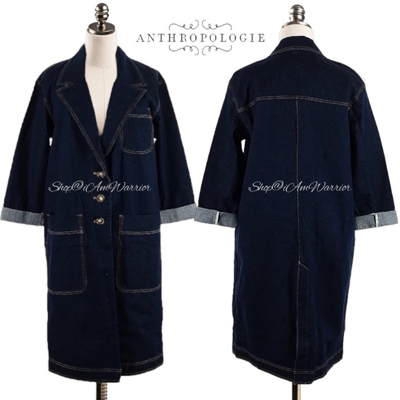 Anthropologie Pilcro NWT dark wash denim trench coat *shop@iamwarrior - Picture 7 of 14